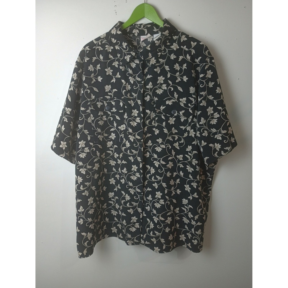Bobbie Brooks Woman Black Cream Floral Button Down Shirt Plus Size 26W 28W 24405